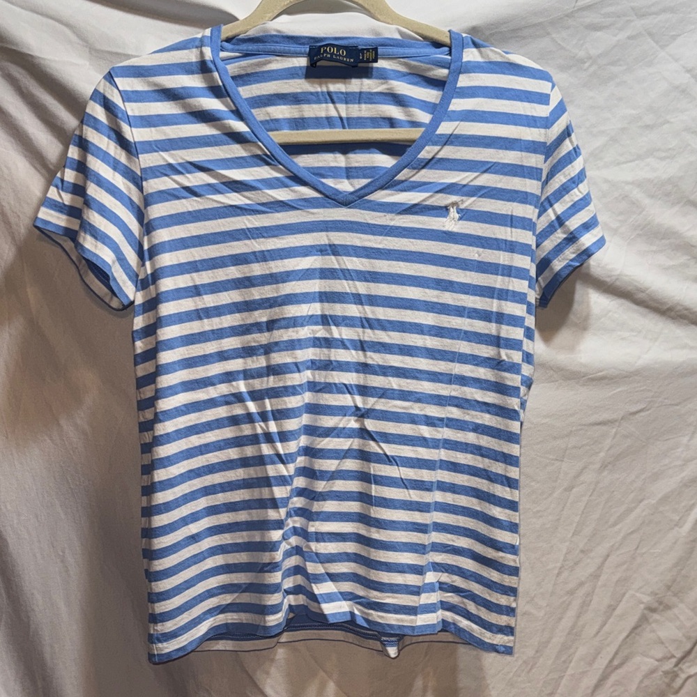 Ralph Lauren Blue and White Striped Polo Shirt